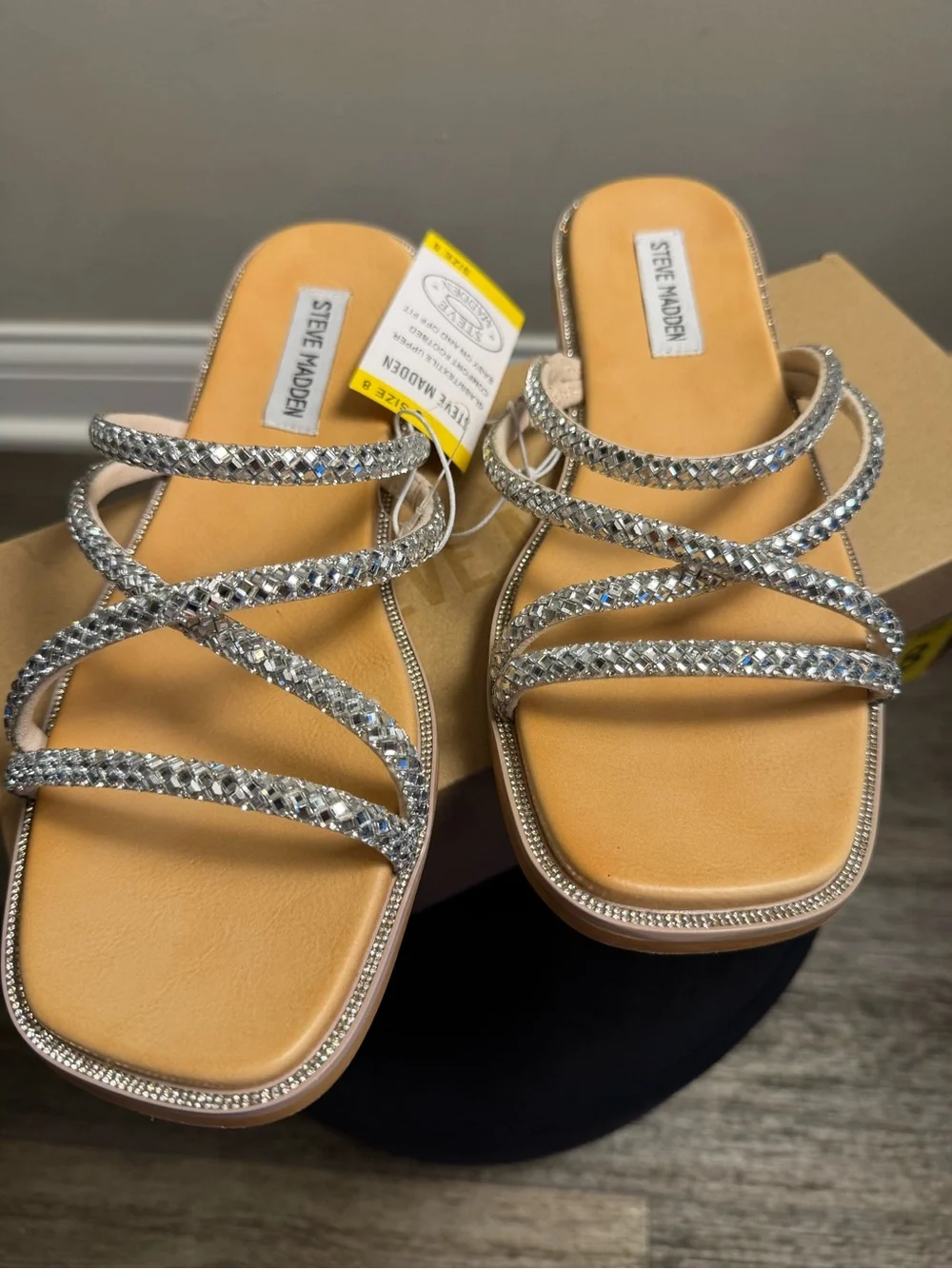 Steve Madden Silver Rhinestone Strappy Slide Sandal